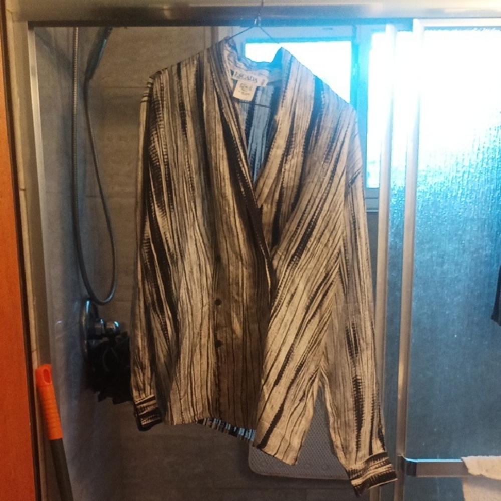 Escada Black & White Striped  Shirt 100% Silk